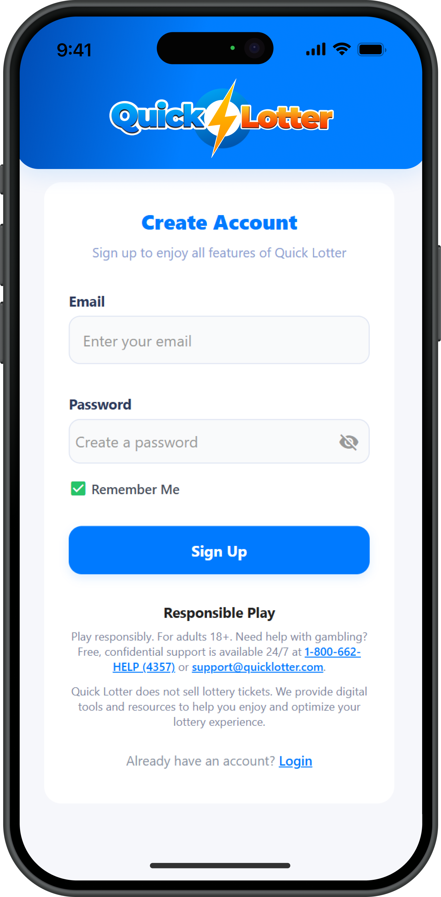 Create Quick Lotter Account